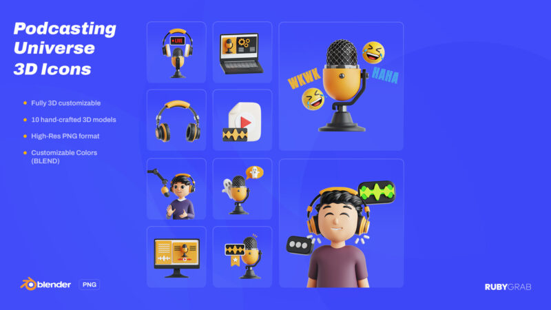 Podcasting Universe 3D Icons